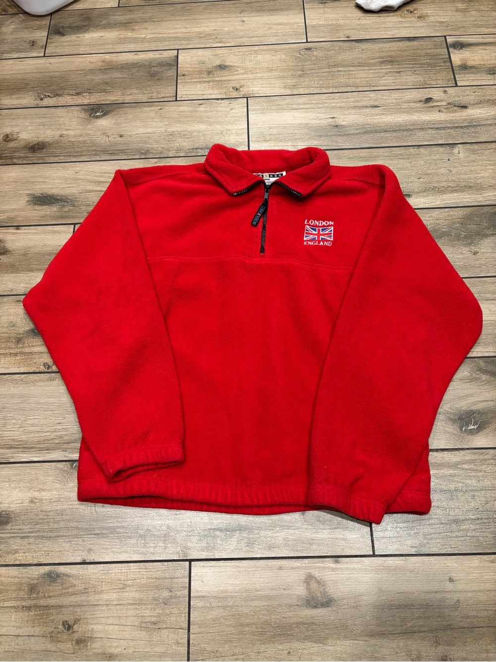 Vintage Jerzees London England Flag Fleece Quarter Zip Pullover Red M